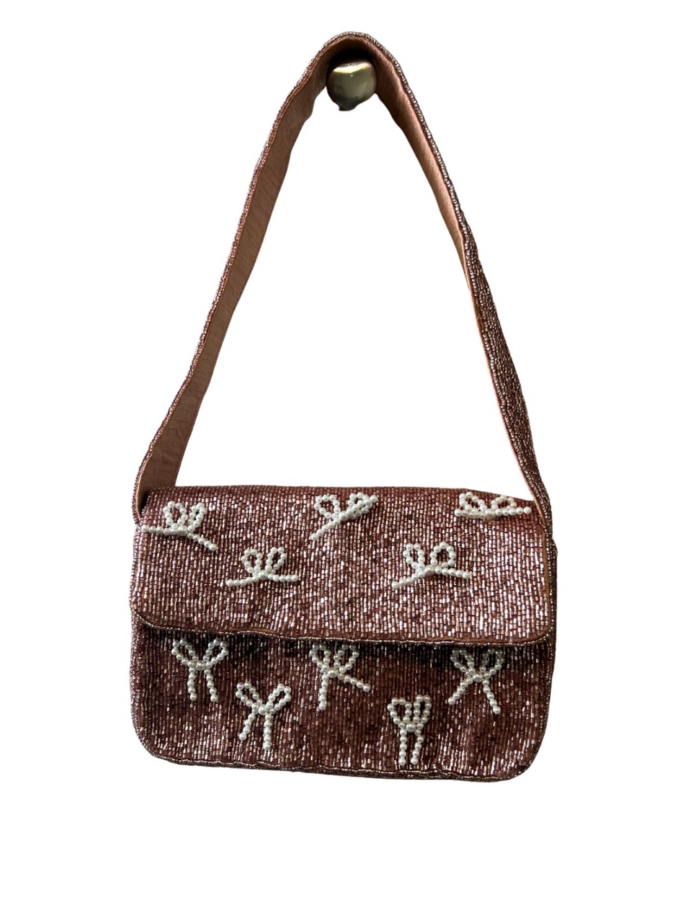 34th St SOLD OUT Beaded Bow Accent Shoulder Bag in Rose Gold
